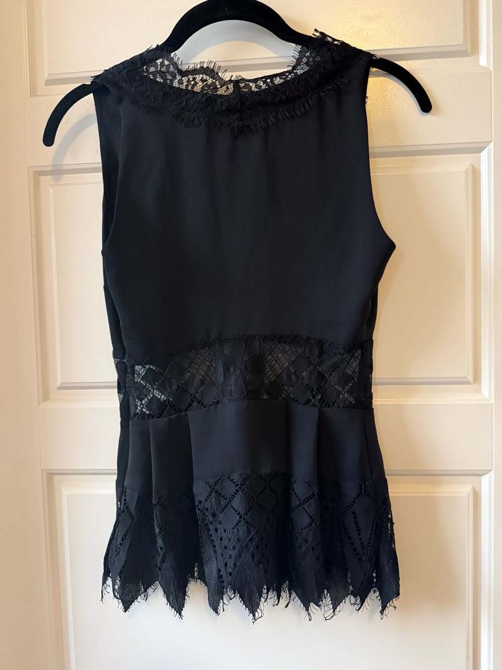 Vintage Y2K Bebe Black Lace Peplum Top Eyelash Fringe Size Small - Picture 5 of 11